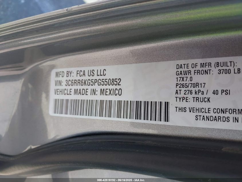 2023 Ram 1500 Classic Tradesman 4X2 5'7 Box VIN: 3C6RR6KG5PG550852 Lot: 42516192