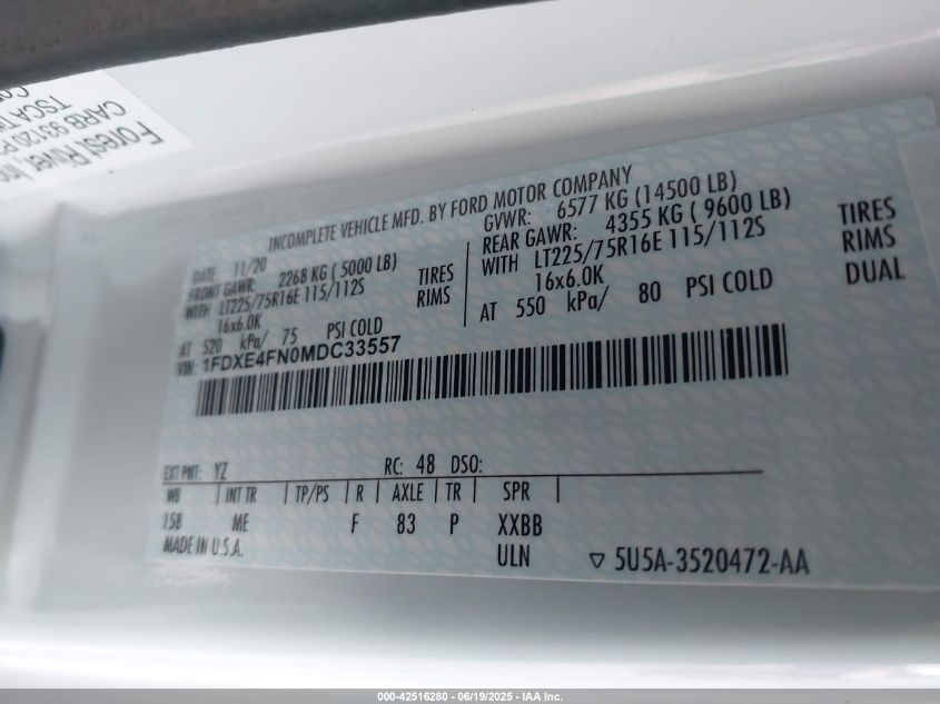 2021 Ford E-450 - 1FDXE4FN0MDC33557