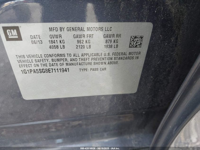 2014 Chevrolet Cruze Ls Auto VIN: 1G1PA5SG8E7111941 Lot: 42516926