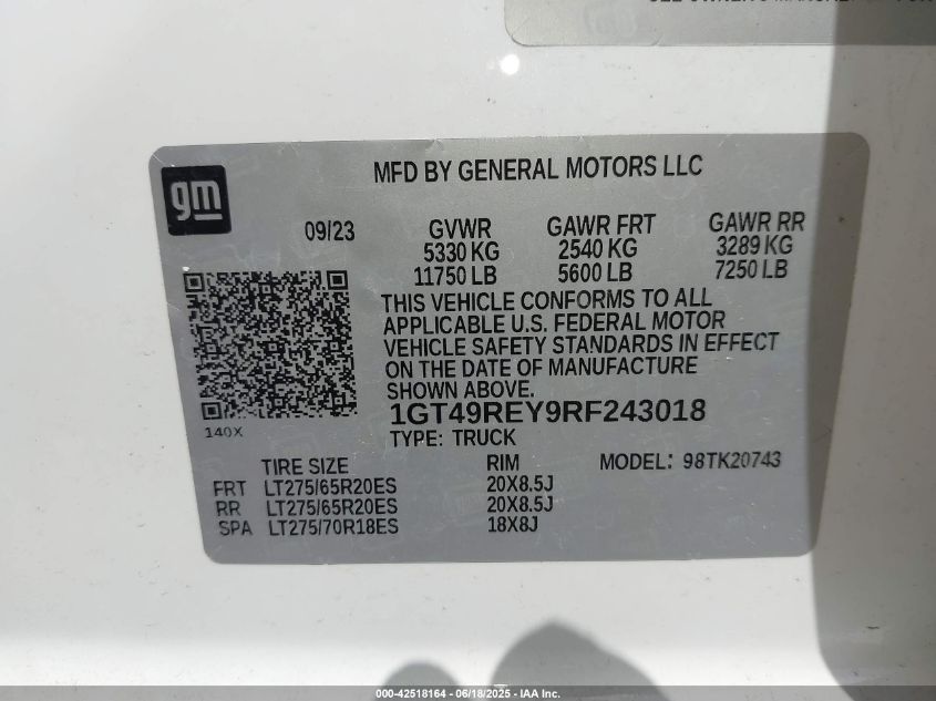 2024 GMC Sierra - 1GT49REY9RF243018