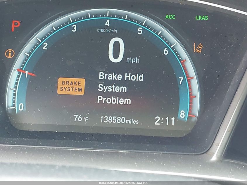 2017 Honda Civic Touring VIN: 19XFC1F95HEO12483 Lot: 42518549