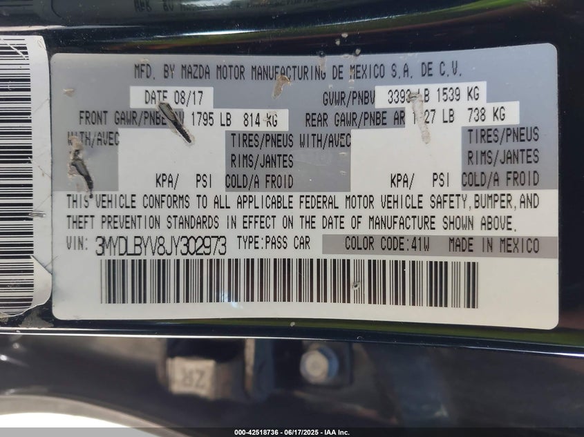 2018 TOYOTA YARIS IA VIN: 3MYDLBYV8JY302973