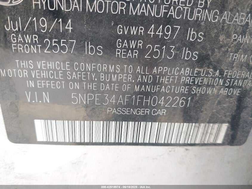 2015 HYUNDAI SONATA LIMITED - 5NPE34AF1FH042261