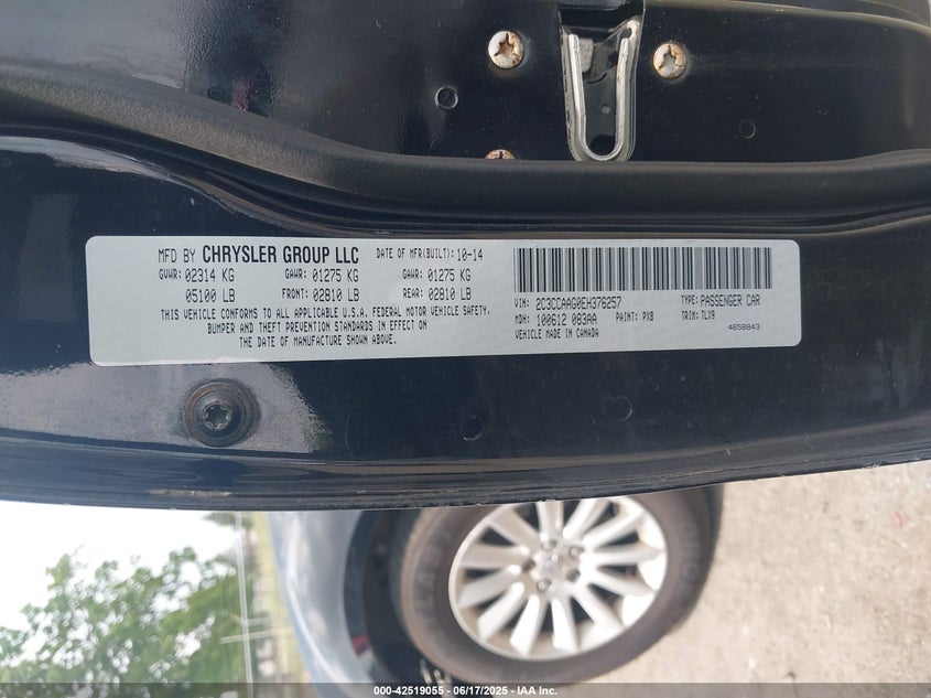 2014 CHRYSLER 300 VIN: 2C3CCAAG0EH376257