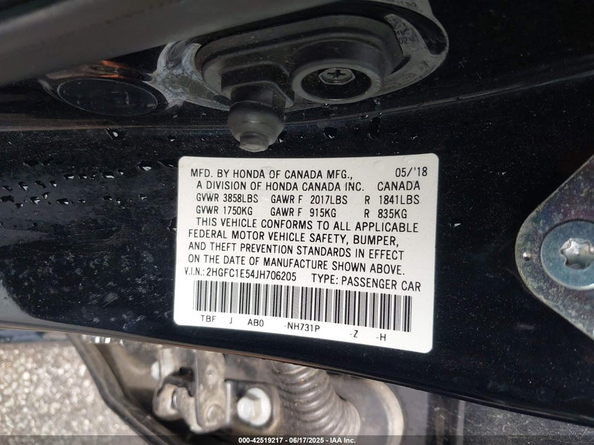 2018 HONDA CIVIC SI - 2HGFC1E54JH706205