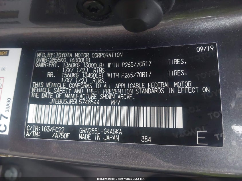 2020 TOYOTA 4RUNNER TRD OFF ROAD - JTEBU5JR5L5748544