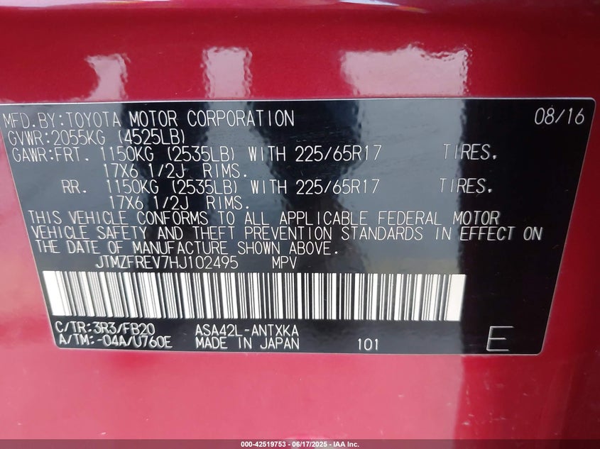 2017 TOYOTA RAV4 LE - JTMZFREV7HJ102495