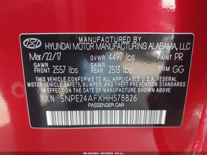 2017 HYUNDAI SONATA - 5NPE24AFXHH578826