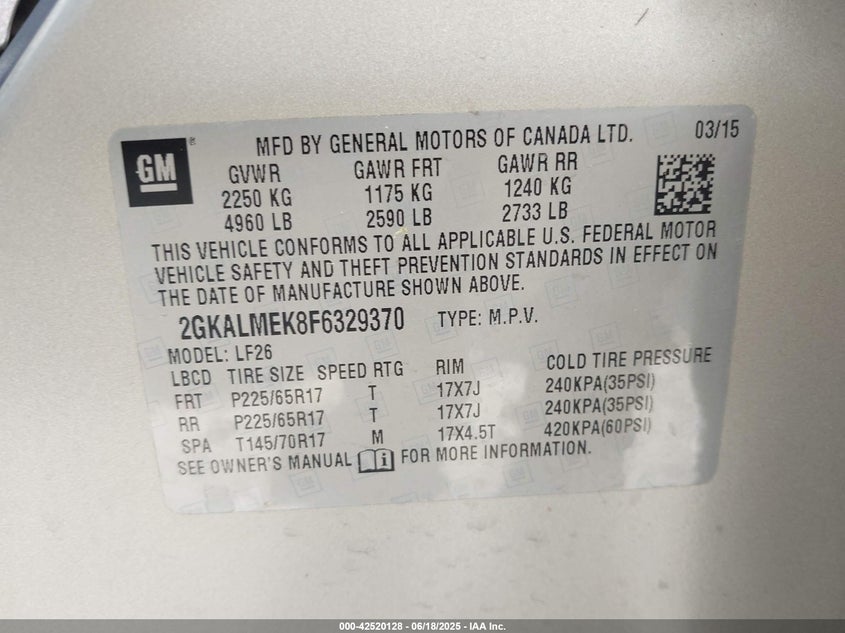 2015 GMC TERRAIN SLE-1 - 2GKALMEK8F6329370