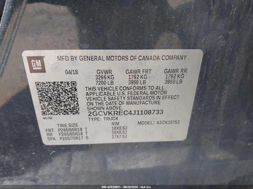 2018 Chevrolet Silverado 1500 - 2GCVKREC4J1108733