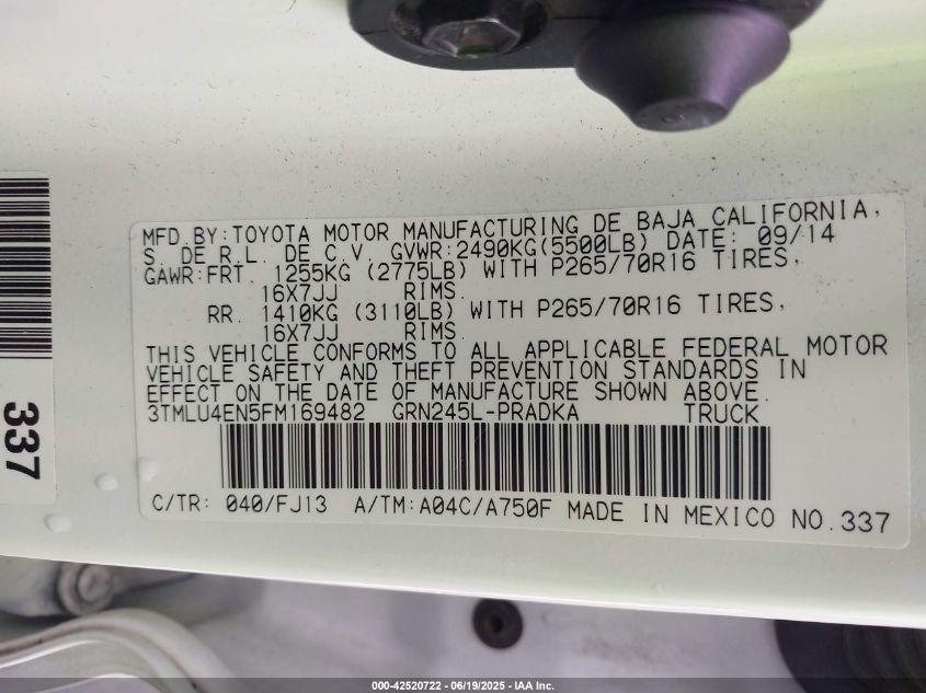 2015 TOYOTA TACOMA BASE V6 - 3TMLU4EN5FM169482