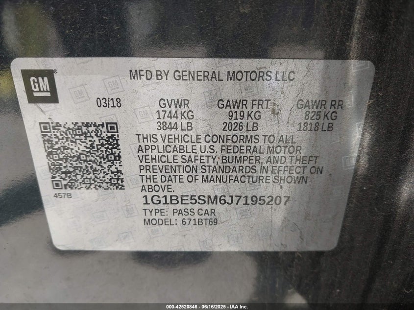 2018 CHEVROLET CRUZE VIN: 1G1BE5SM6J7195207