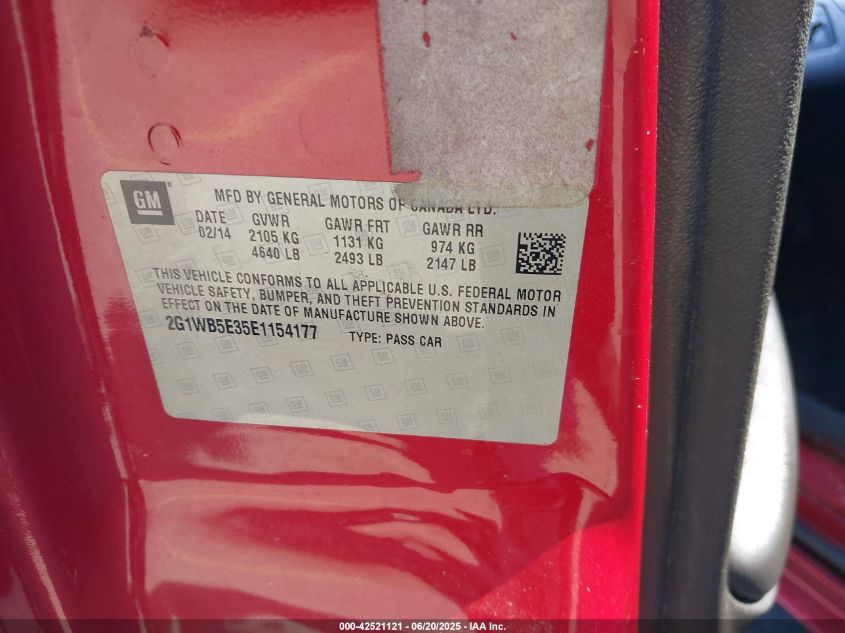 2014 Chevrolet Impala Limited Lt VIN: 2G1WB5E35E1154177 Lot: 42521121