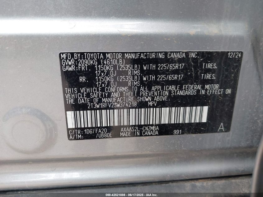 2025 Toyota RAV4 - 2T3W1RFV2SW374218