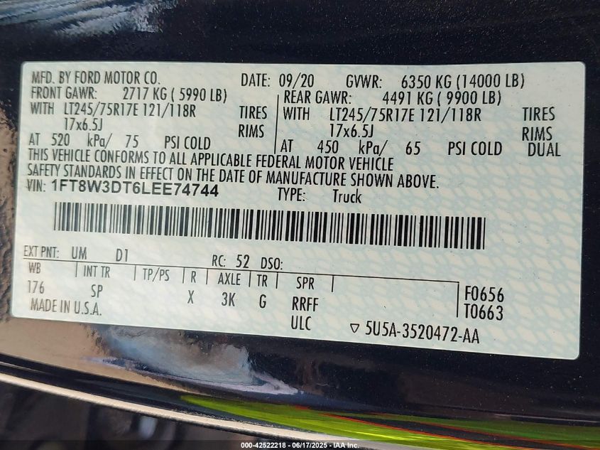 2020 Ford F-350 - 1FT8W3DT6LEE74744