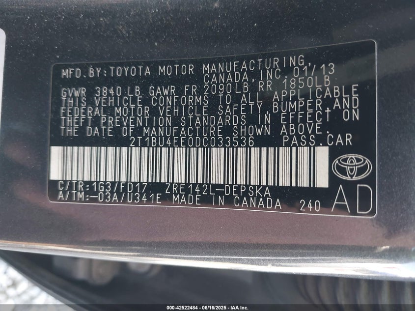 2013 TOYOTA COROLLA S - 2T1BU4EE0DC033536