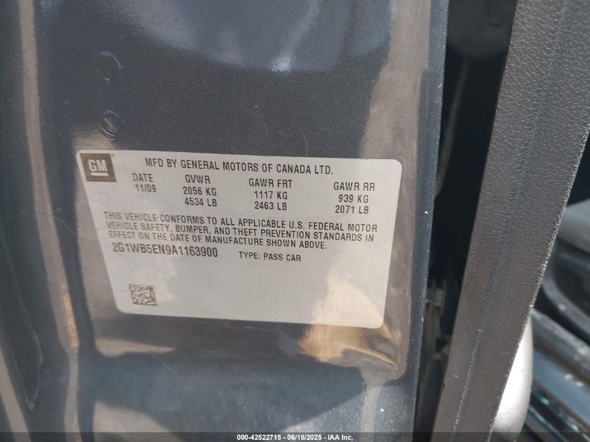 2010 Chevrolet Impala Lt VIN: 2G1WB5EN9A1163900 Lot: 42522715