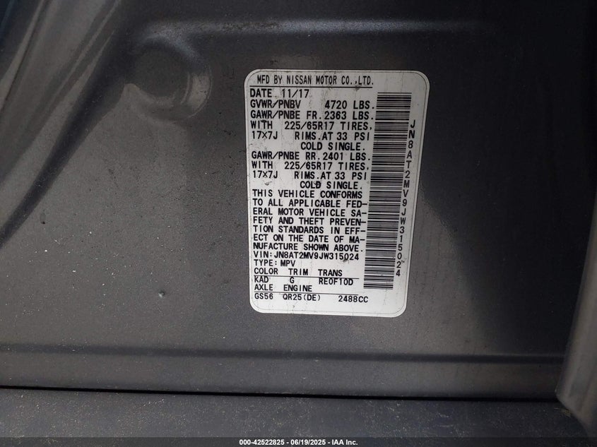 2018 NISSAN ROGUE VIN: JN8AT2MV9JW315024