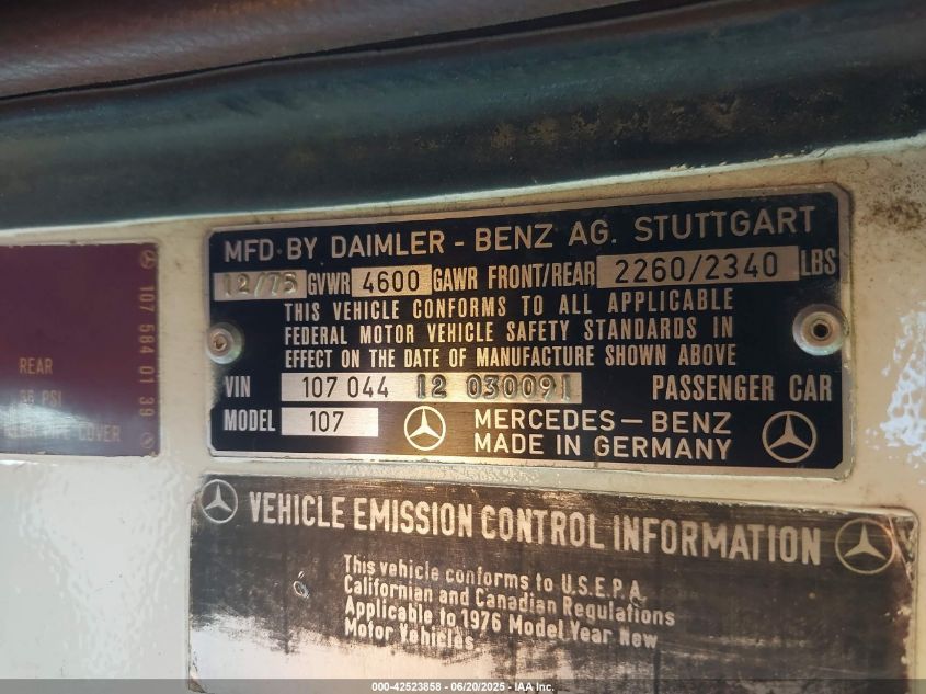 1976 Mercedes-Benz C400 VIN: 10704412030091 Lot: 42523858