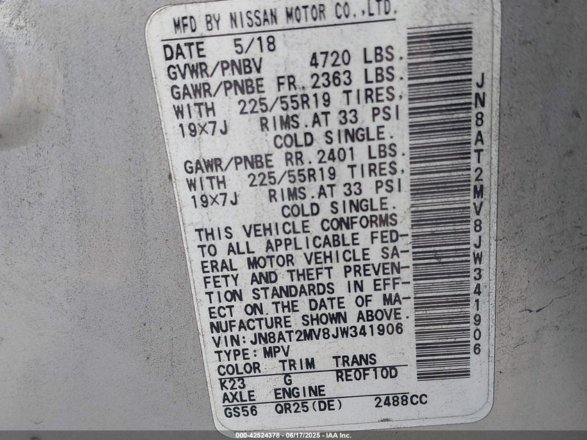 2018 NISSAN ROGUE SL - JN8AT2MV8JW341906