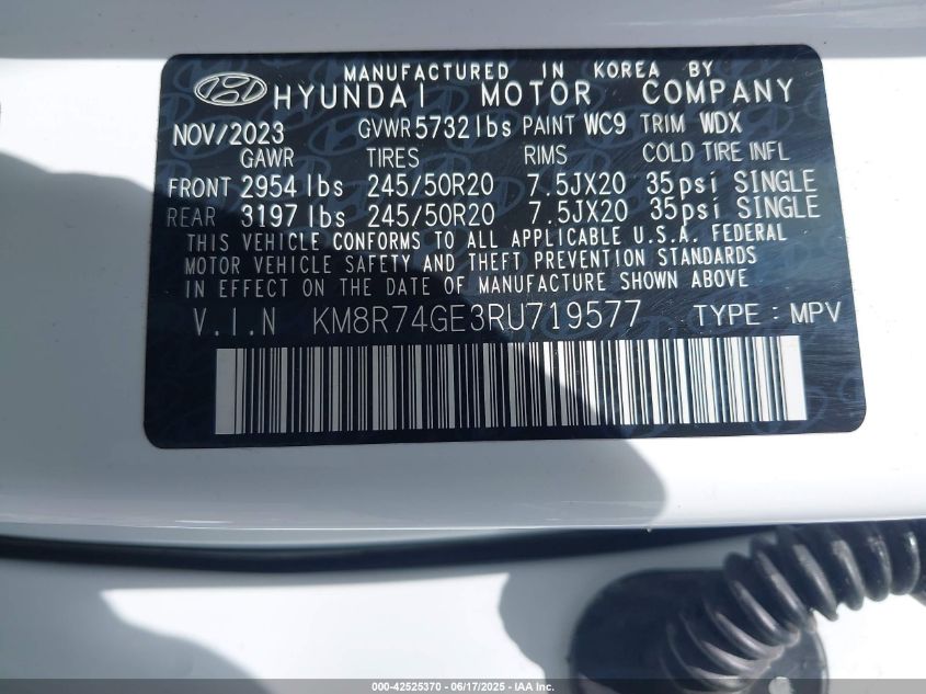 2024 Hyundai Palisade Calligraphy VIN: KM8R74GE3RU719577 Lot: 42525370