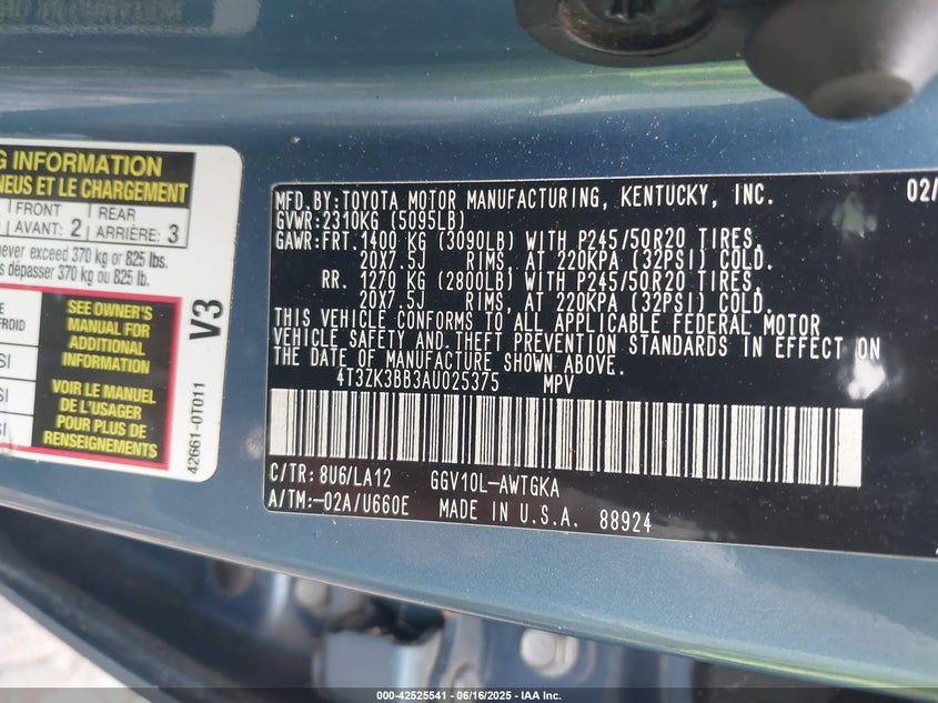 2010 TOYOTA VENZA VIN: 4T3ZK3BB3AU025375