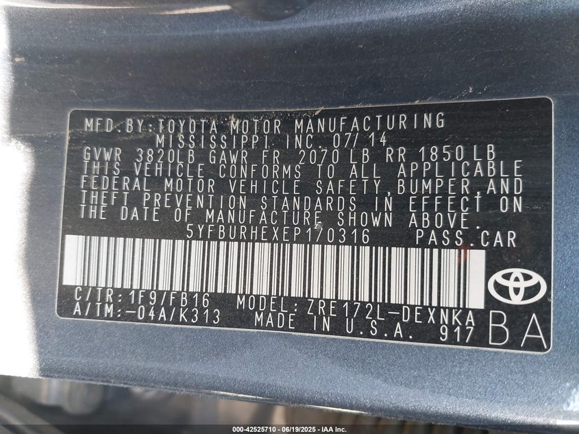 2014 TOYOTA COROLLA LE - 5YFBURHEXEP170316