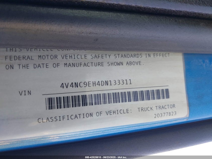 2013 Volvo Vn Vnl VIN: 4V4NC9EH4DN133311 Lot: 42525810