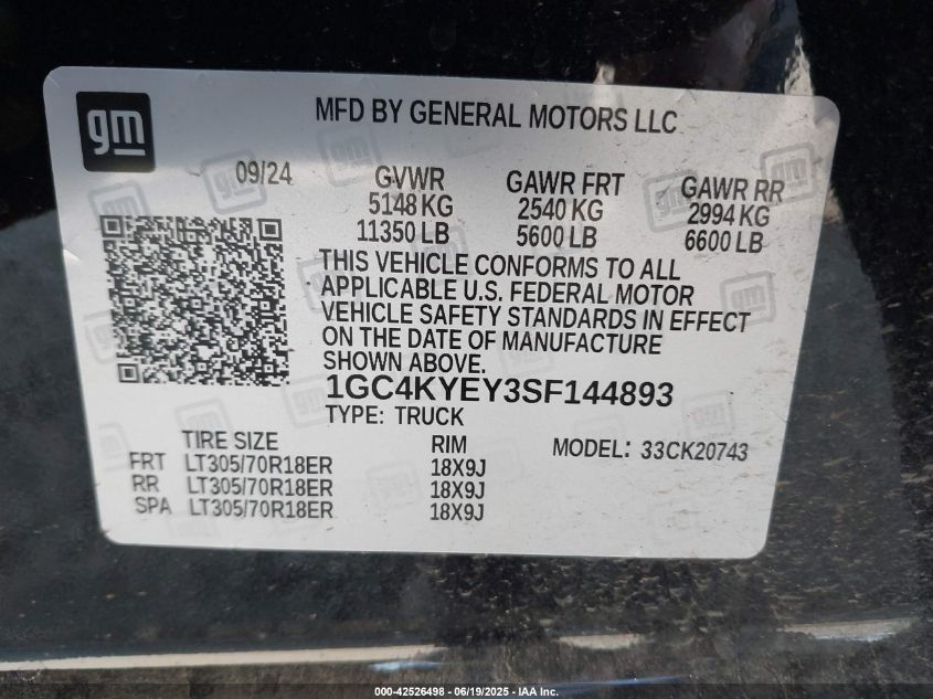 2025 Chevrolet Silverado 2500 - 1GC4KYEY3SF144893