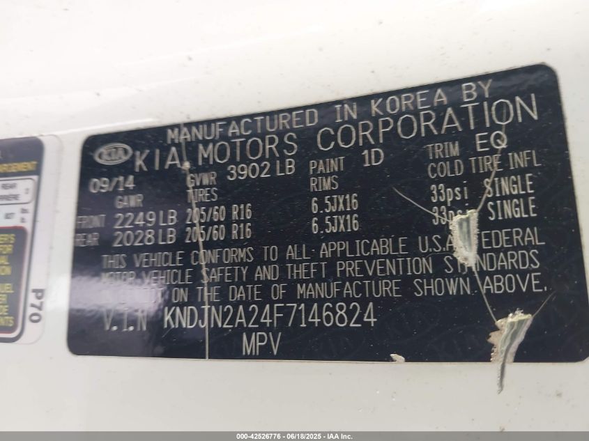 2015 Kia Soul VIN: KNDJN2A24F7146824 Lot: 42526776