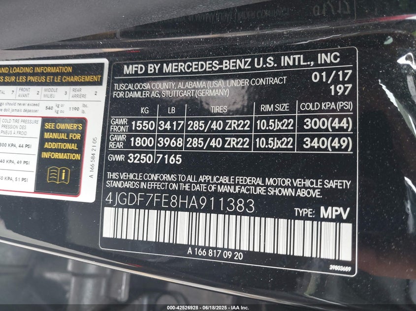 2017 MERCEDES-BENZ AMG GLS 63 4MATIC - 4JGDF7FE8HA911383