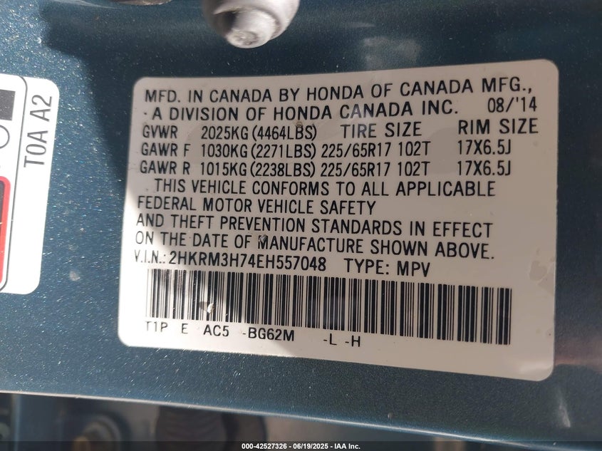 2014 HONDA CR-V EX-L - 2HKRM3H74EH557048