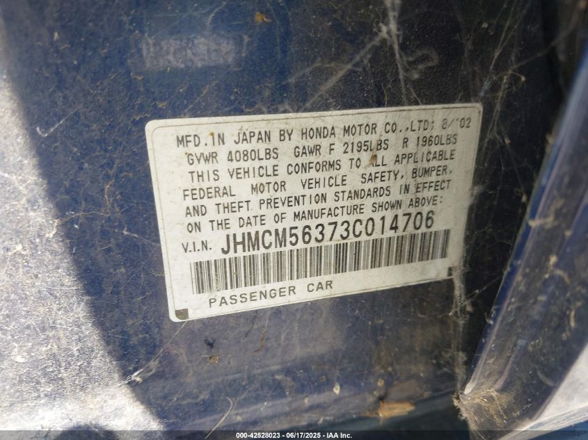 2003 Honda Accord 2.4 Lx VIN: JHMCM56373C014706 Lot: 42528023