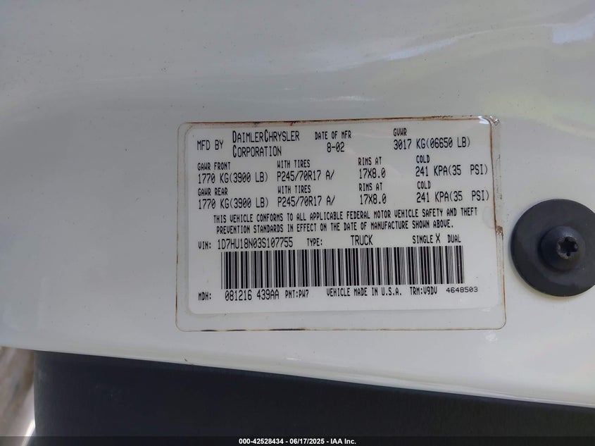 1D7HU18N03S107755 2003 DODGE RAM photo no. 9
