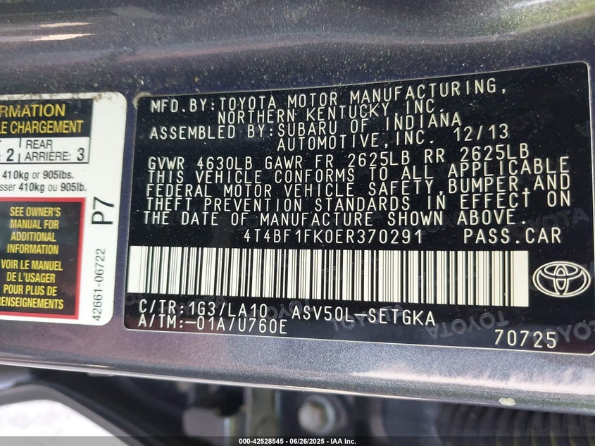 4T4BF1FK0ER370291 2014 TOYOTA CAMRY photo no. 9