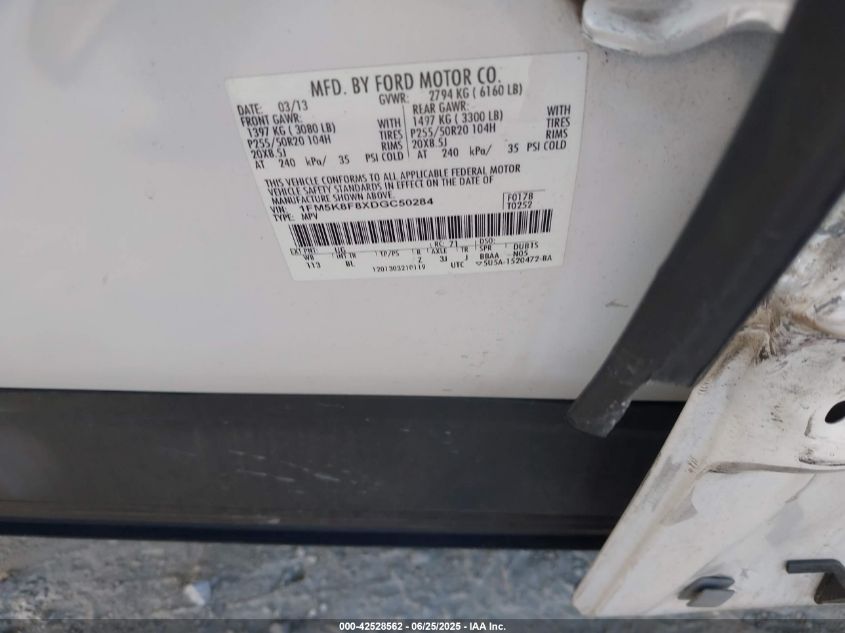 2013 Ford Explorer Limited VIN: 1FM5K8F8XDGTC5028 Lot: 42528562