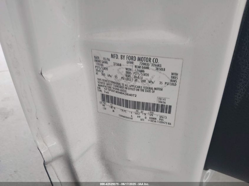 2006 Ford F-150 Fx4/Lariat/Xlt VIN: 1FTPW14546KD64072 Lot: 42529375