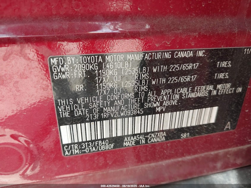 2020 TOYOTA RAV4 LE - 2T3F1RFV2LW093845