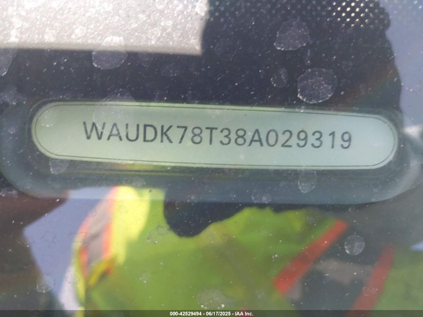 2008 Audi A5 3.2L VIN: WAUDK78T38A029319 Lot: 42529494