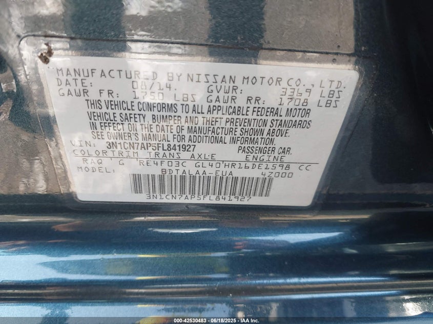 2015 NISSAN VERSA 1.6 S - 3N1CN7AP5FL841927