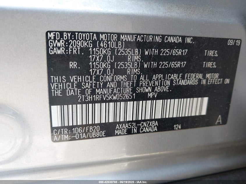 2019 TOYOTA RAV4 LE - 2T3H1RFV5KW052651