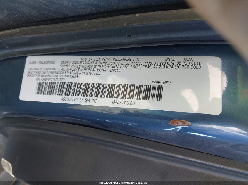 2008 Subaru Outback VIN: 4S4BP61C87319213 Lot: 42530954