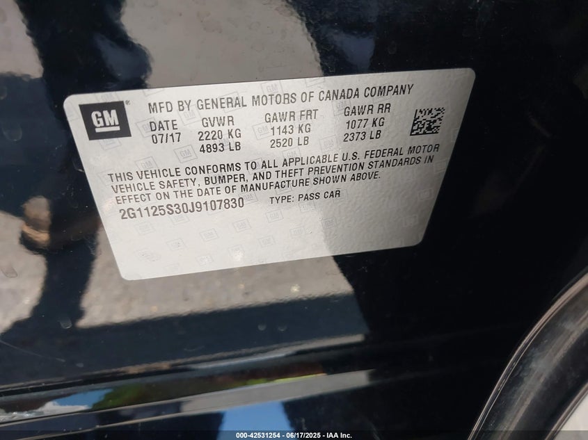 2018 CHEVROLET IMPALA 2LZ - 2G1125S30J9107830