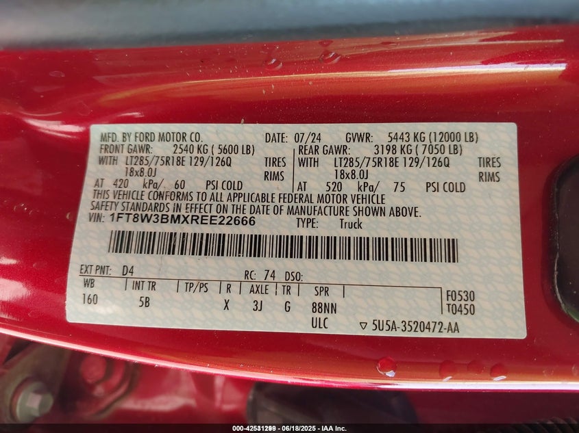 2024 Ford F-350 Lariat VIN: 1FT8W3BMXREE22666 Lot: 42531299