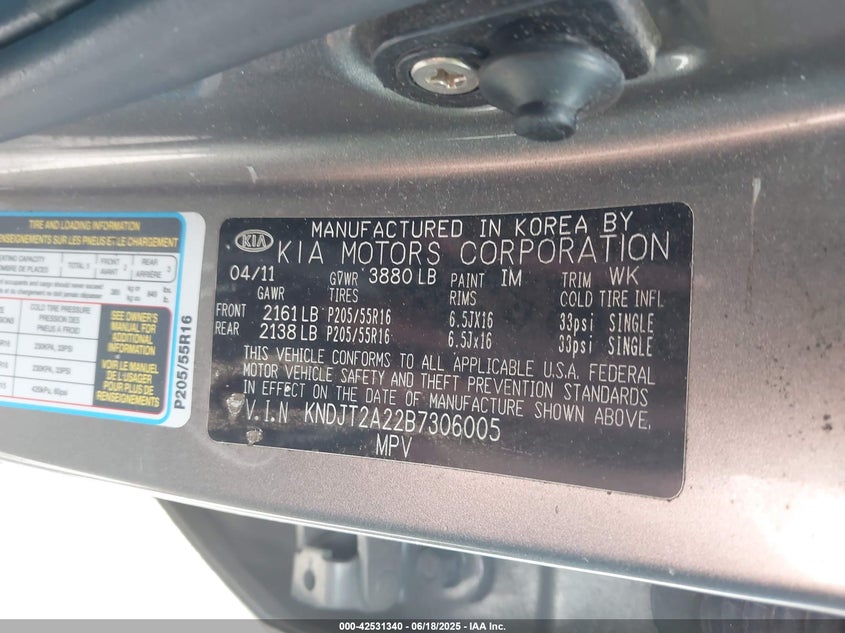 2011 KIA SOUL VIN: KNDJT2A22B7306005