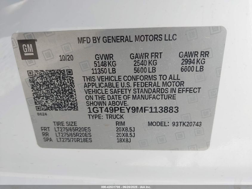 2021 GMC Sierra - 1GT49PEY9MF113883