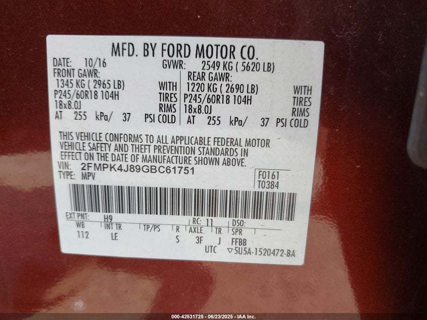 2016 FORD EDGE SEL - 2FMPK4J89GBC61751