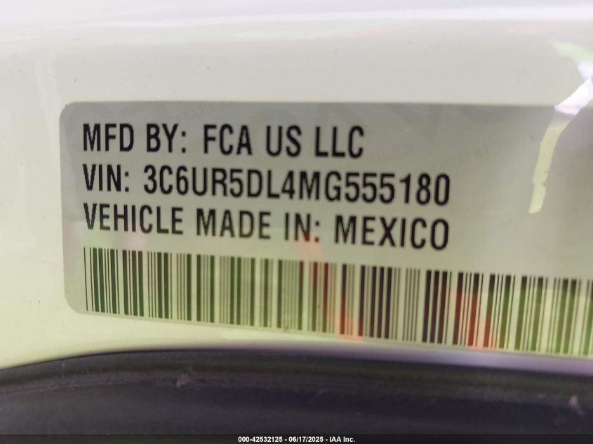 2021 Ram 2500 Big Horn 4X4 6'4 Box VIN: 3C6UR5DL4MG555180 Lot: 42532125