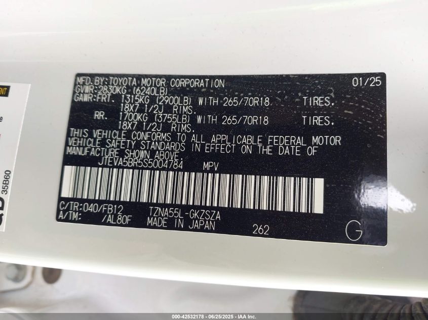 2025 Toyota 4Runner - JTEVA5BR5S5004784