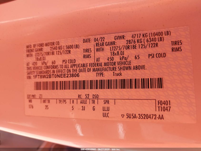 2022 Ford F-250 - 1FT8W2BT0NEE23806